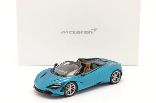 Spark McLaren 720S Spider year 2019 with showcase 1:18 Belize Blue